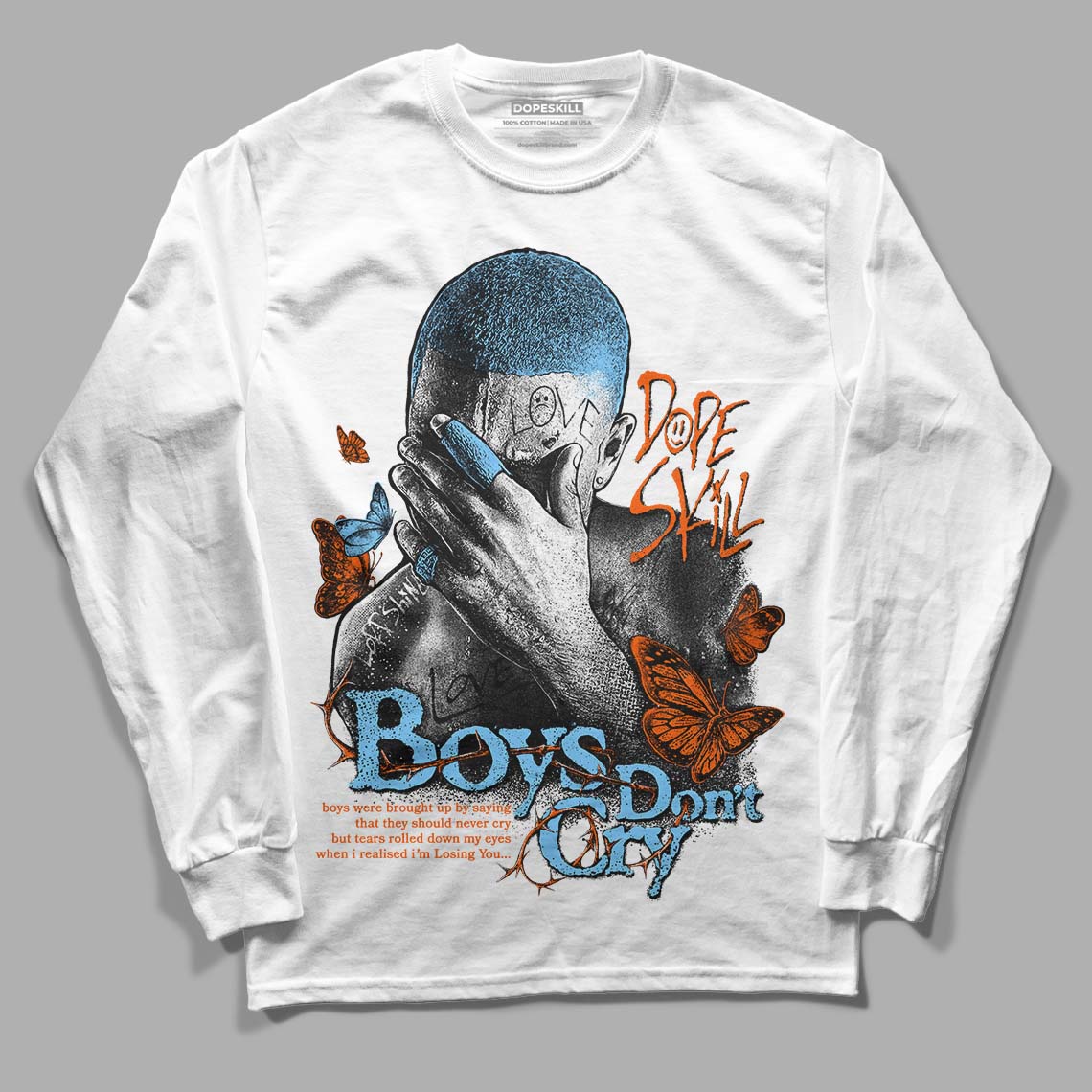 Dunk Low Futura University Blue DopeSkill Long Sleeve T-Shirt Boys Don't Cry Graphic Streetwear - White