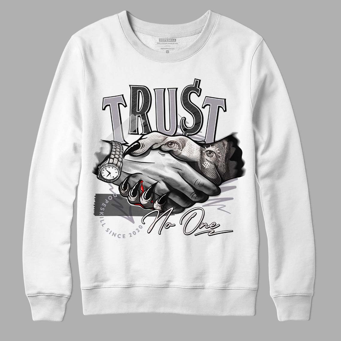 Jordan 2 Cement Grey DopeSkill Sweatshirt Trust No One Graphic Streetwear - White 