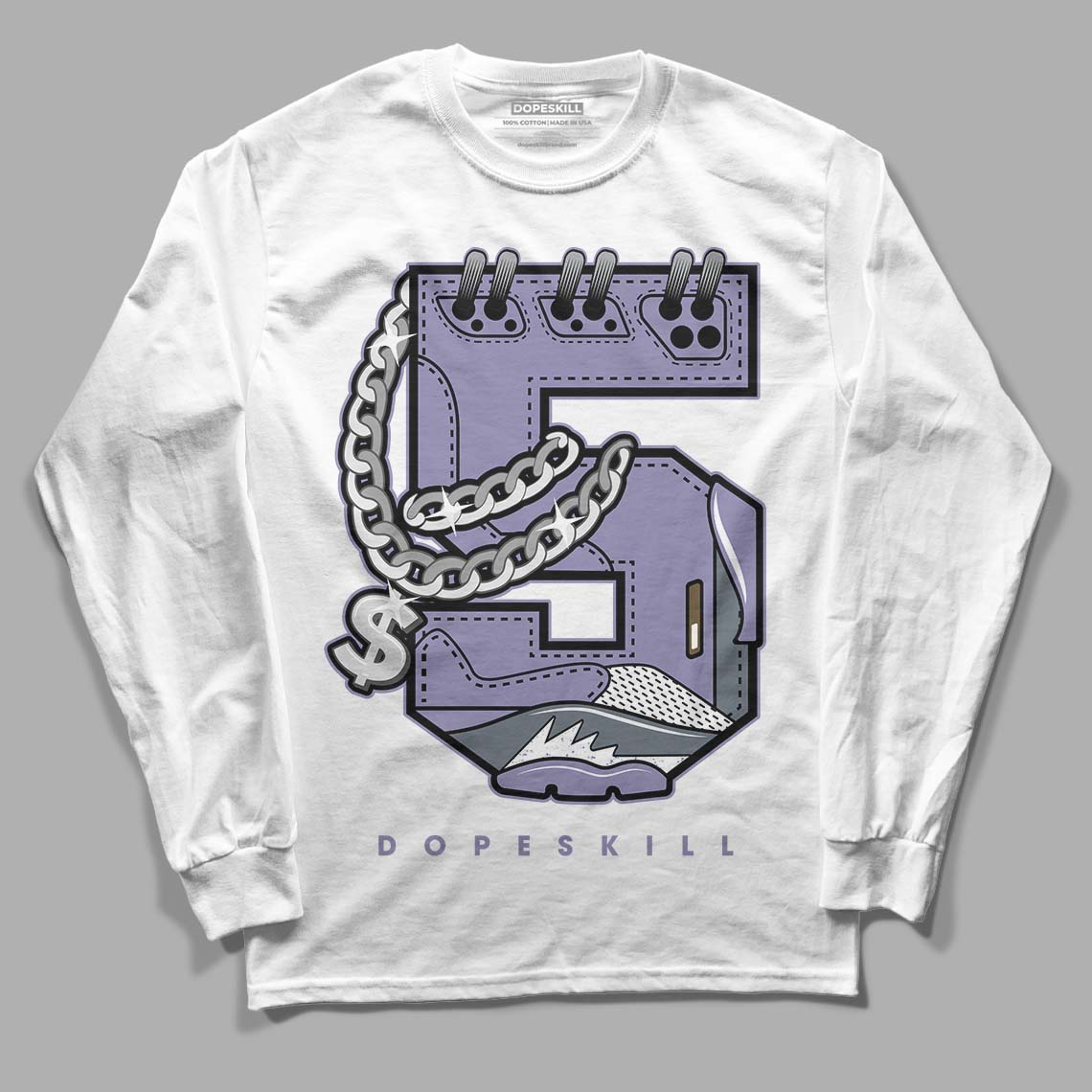 Jordan 5 Retro Low Indigo Haze DopeSkill Long Sleeve T-Shirt No.5 Graphic Streetwear - White