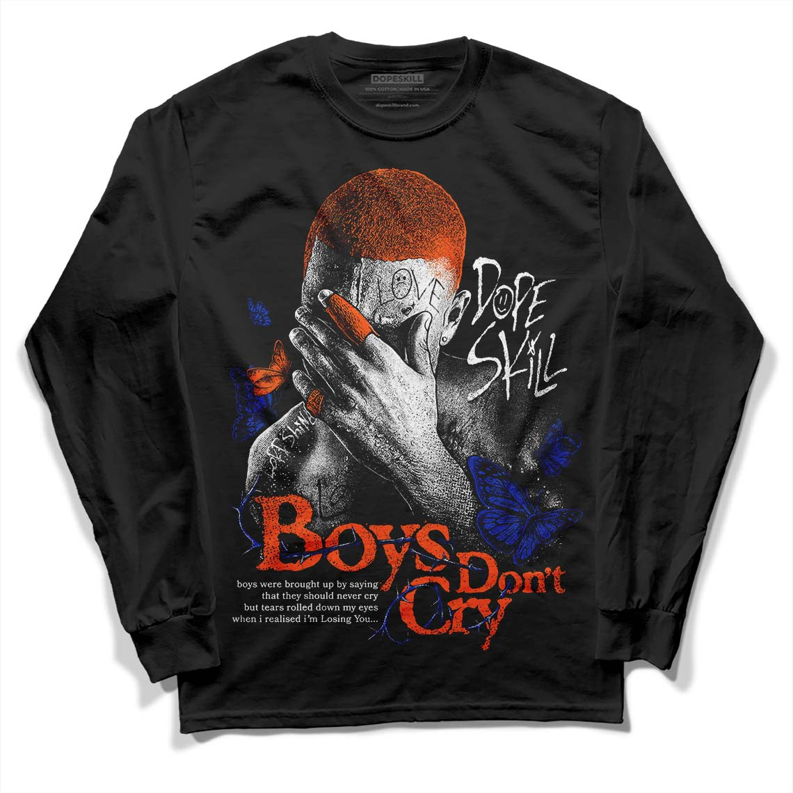 Dunk Low Futura Orange Blaze DopeSkill Long Sleeve T-Shirt Boys Don't Cry Graphic Streetwear - Black