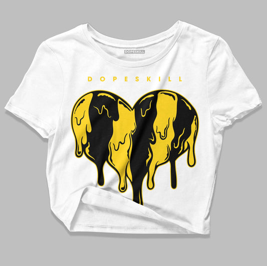 Jordan 4 Tour Yellow Thunder DopeSkill Women's Crop Top Slime Drip Heart Graphic Streetwear - White 