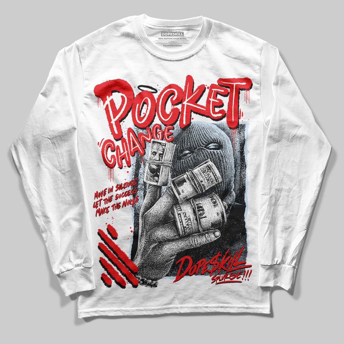 Jordan 11 Retro Cherry DopeSkill Long Sleeve T-Shirt Pocket Change Graphic Streetwear - White