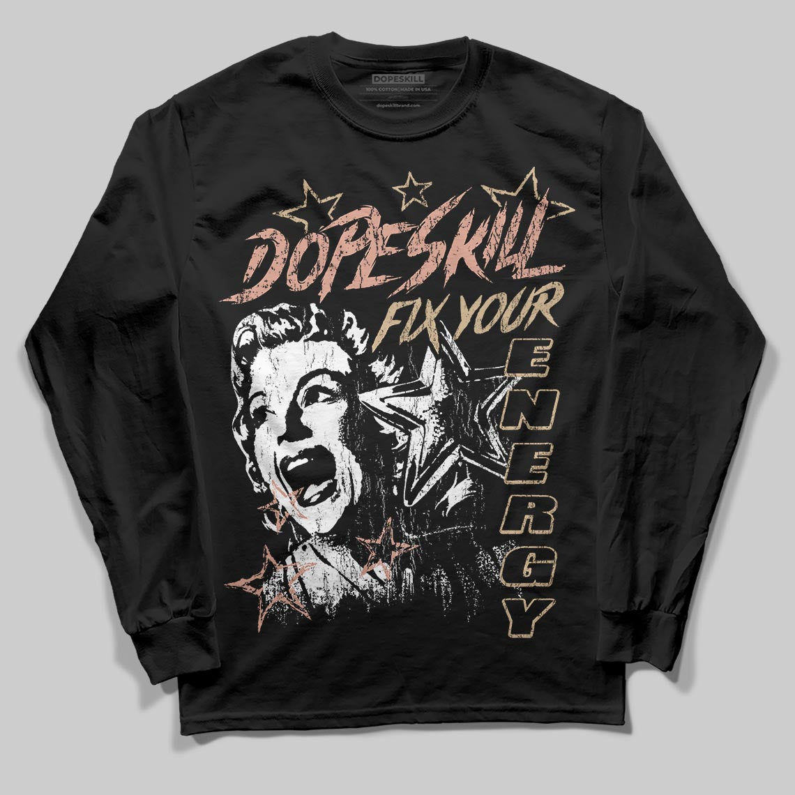 TAN Sneakers DopeSkill Long Sleeve T-Shirt Fix Your Energy Graphic Streetwear - Black