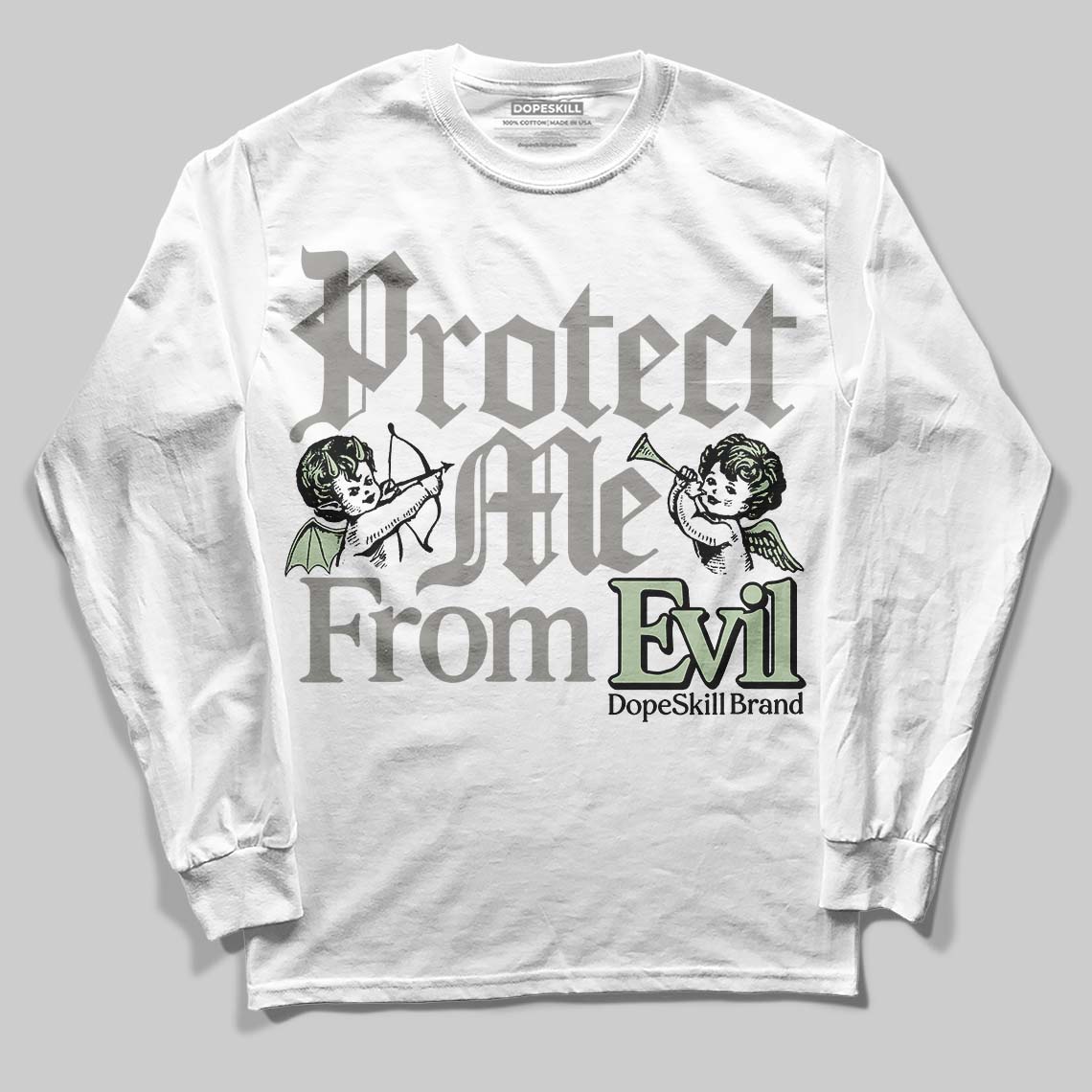 Jordan 4 WMNS “Seafoam” (2025) DopeSkill Long Sleeve T-Shirt Protect Me From Evil Graphic Streetwear - White