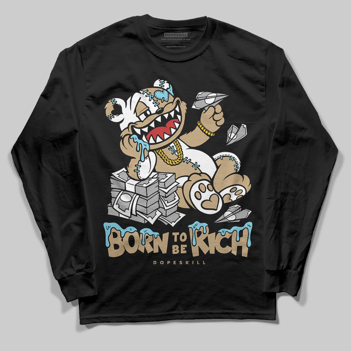 Jordan 11 City Pack “H-Town” DopeSkill Long Sleeve T-Shirt Born To Be Rich Graphic Streetwear - Black