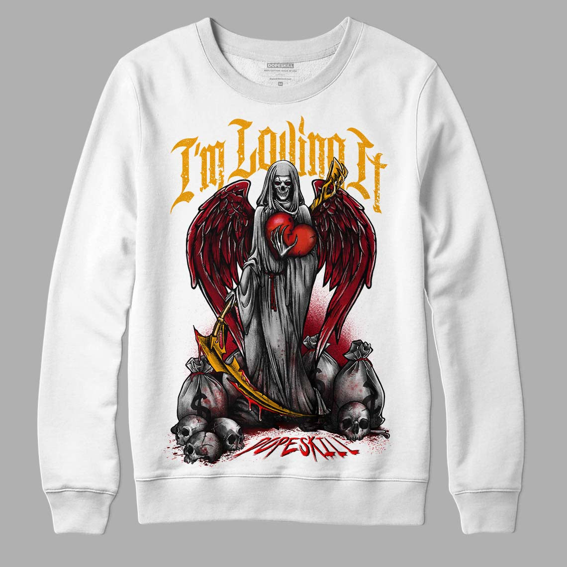 Jordan 7 Retro Cardinal DopeSkill Sweatshirt New I'm Loving It Graphic Streetwear - White