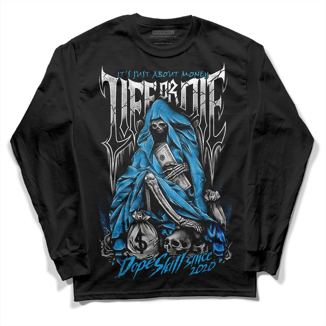 Jordan 2 Low "University Blue" DopeSkill Long Sleeve T-Shirt Life or Die Graphic Streetwear - Black