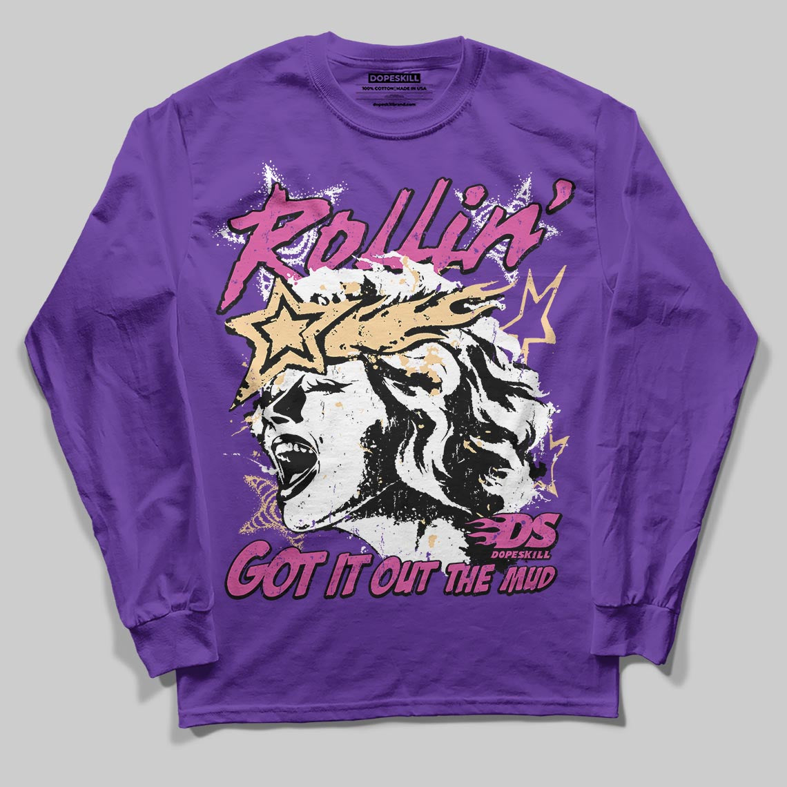 PURPLE Sneakers DopeSkill Long Sleeve T-Shirt Got It Out The Mud Graphic Streetwear - Purple