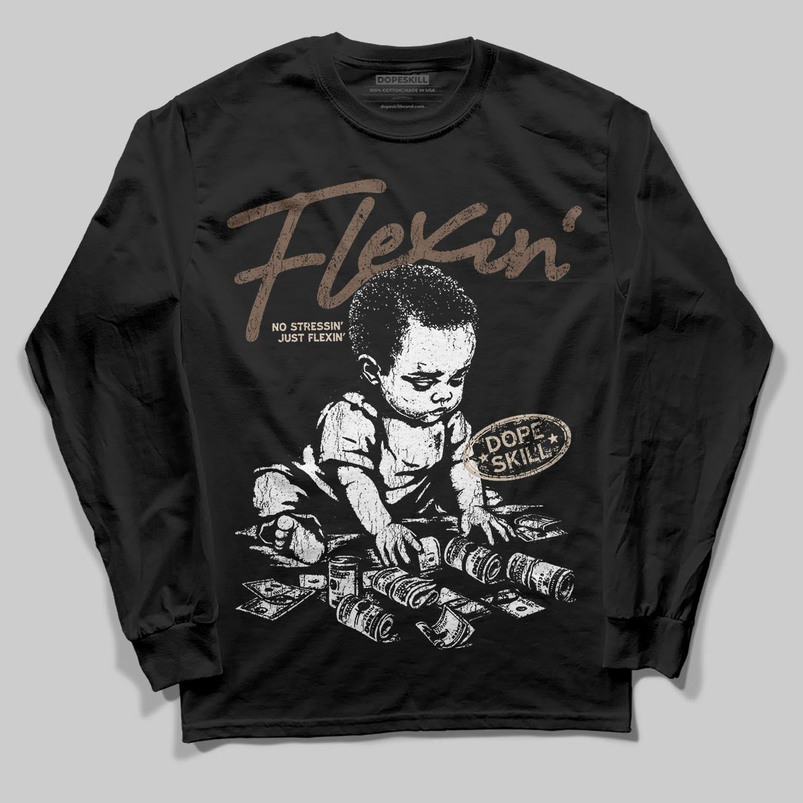 A Ma Maniére x Air Jordan 4 “Dark Mocha” DopeSkill Long Sleeve T-Shirt Flexin' Graphic Streetwear - black