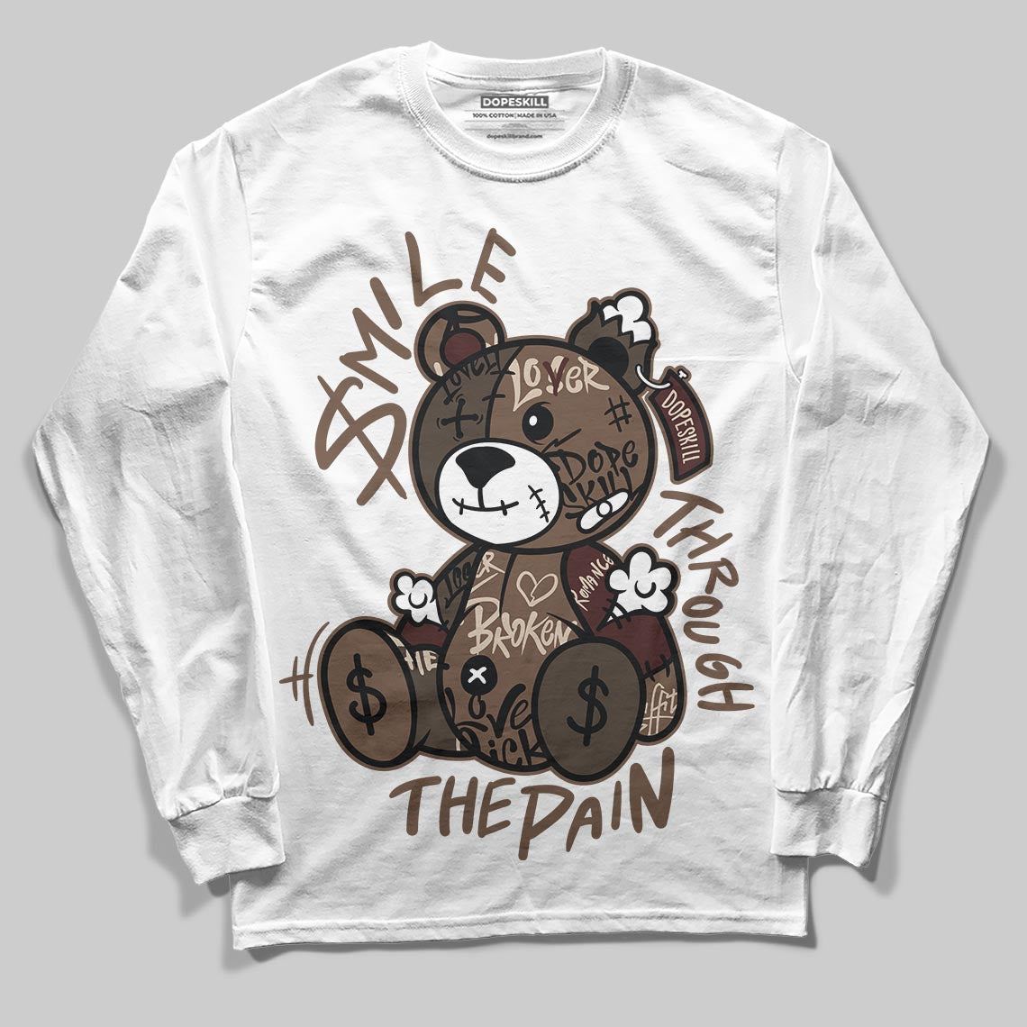 A Ma Maniére x Air Jordan 4 “Dark Mocha” DopeSkill Long Sleeve T-Shirt Smile Through The Pain Graphic Streetwear - White