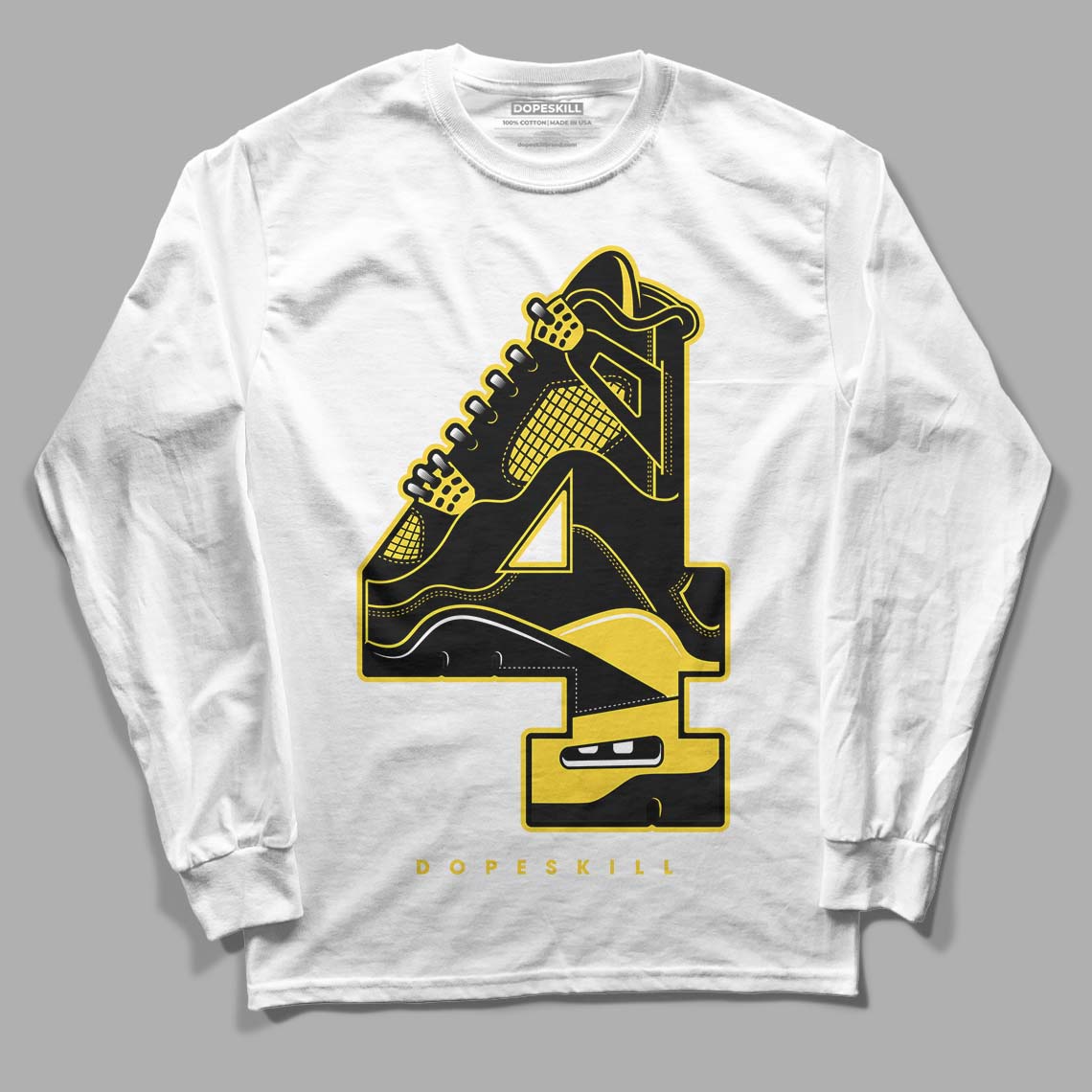 Jordan 4 Tour Yellow Thunder DopeSkill Long Sleeve T-Shirt No.4 Graphic Streetwear - White