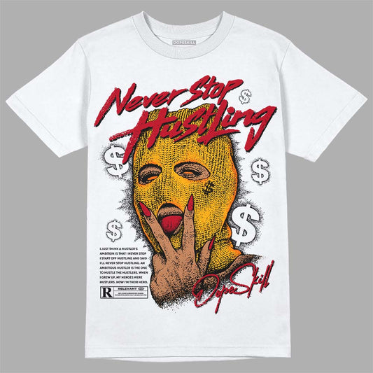 Jordan 7 Citrus DopeSkill T-Shirt Never Stop Hustling Graphic Streetwear - White 