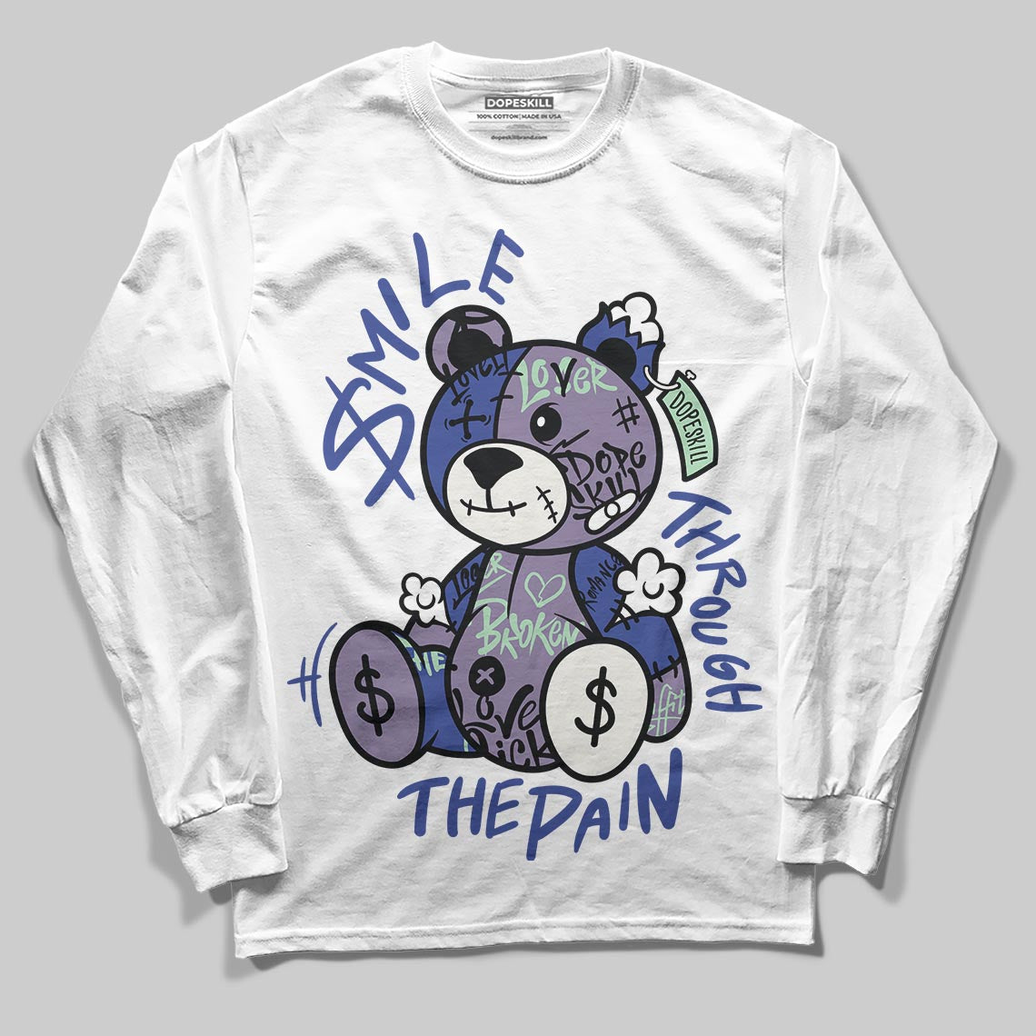 Jordan 1 Retro Low OG Zion Williamson Voodoo Alternate DopeSkill Long Sleeve T-Shirt Smile Through The Pain Graphic Streetwear - White