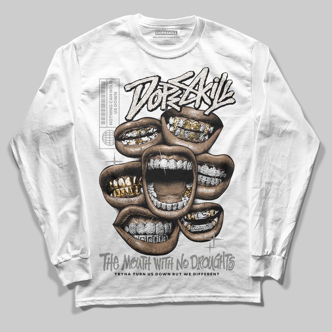 Jordan 3 Retro Pure Money DopeSkill Long Sleeve T-Shirt The Mouth With No Droughts Graphic Streetwear - White
