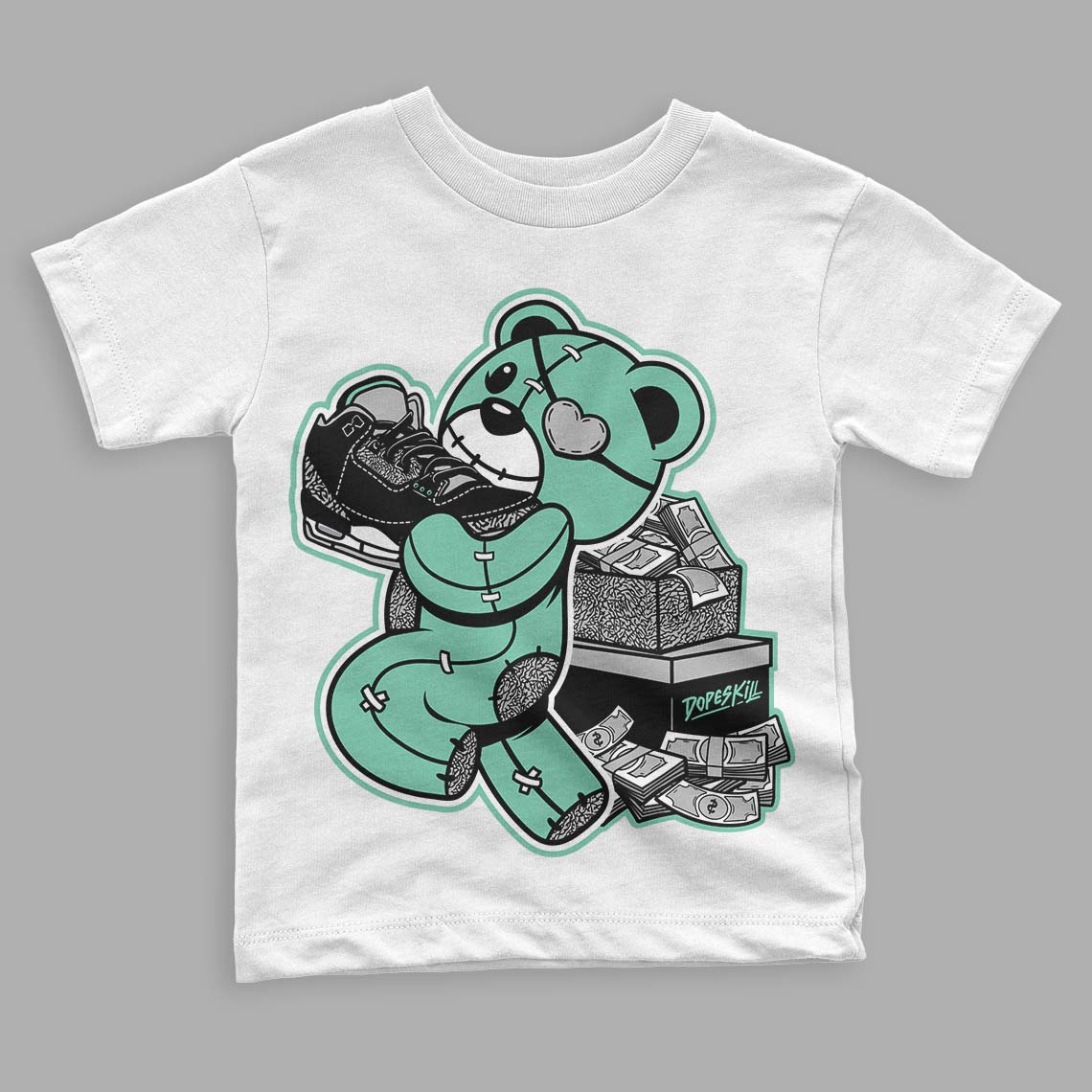 Jordan 3 "Green Glow" DopeSkill Toddler Kids T-shirt Bear Steals Sneaker Graphic Streetwear - White 