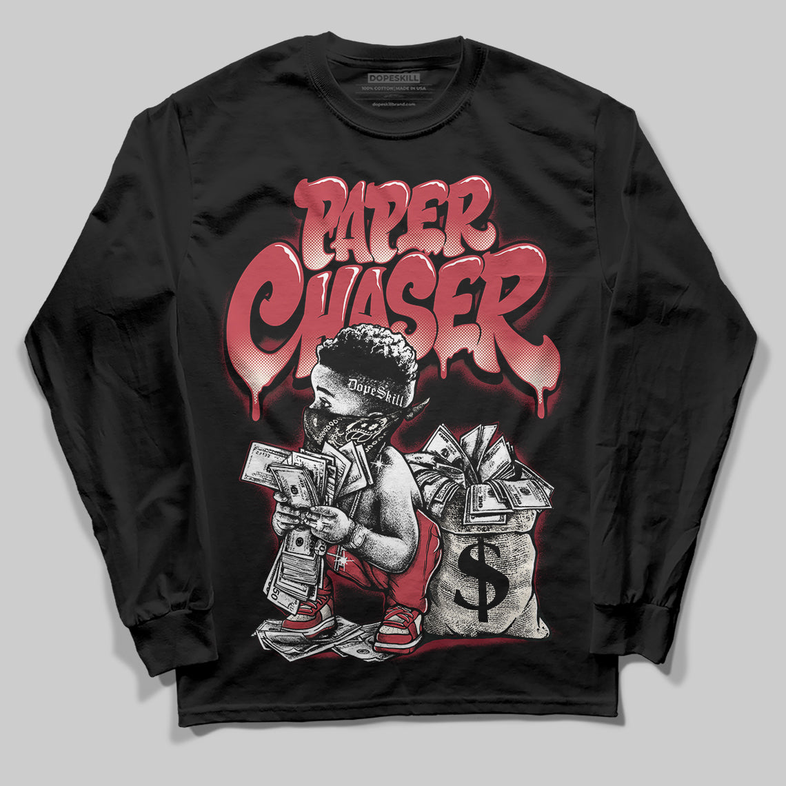 Jordan 4 “Sierra Red" DopeSkill Long Sleeve T-Shirt Paper Chaser Boy Graphic Streetwear - Black