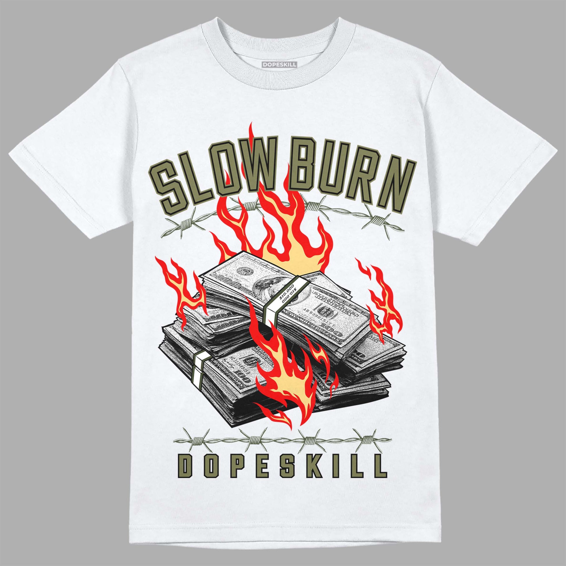 Jordan 4 Retro SE Craft Medium Olive DopeSkill T-Shirt Slow Burn Graphic Streetwear - White