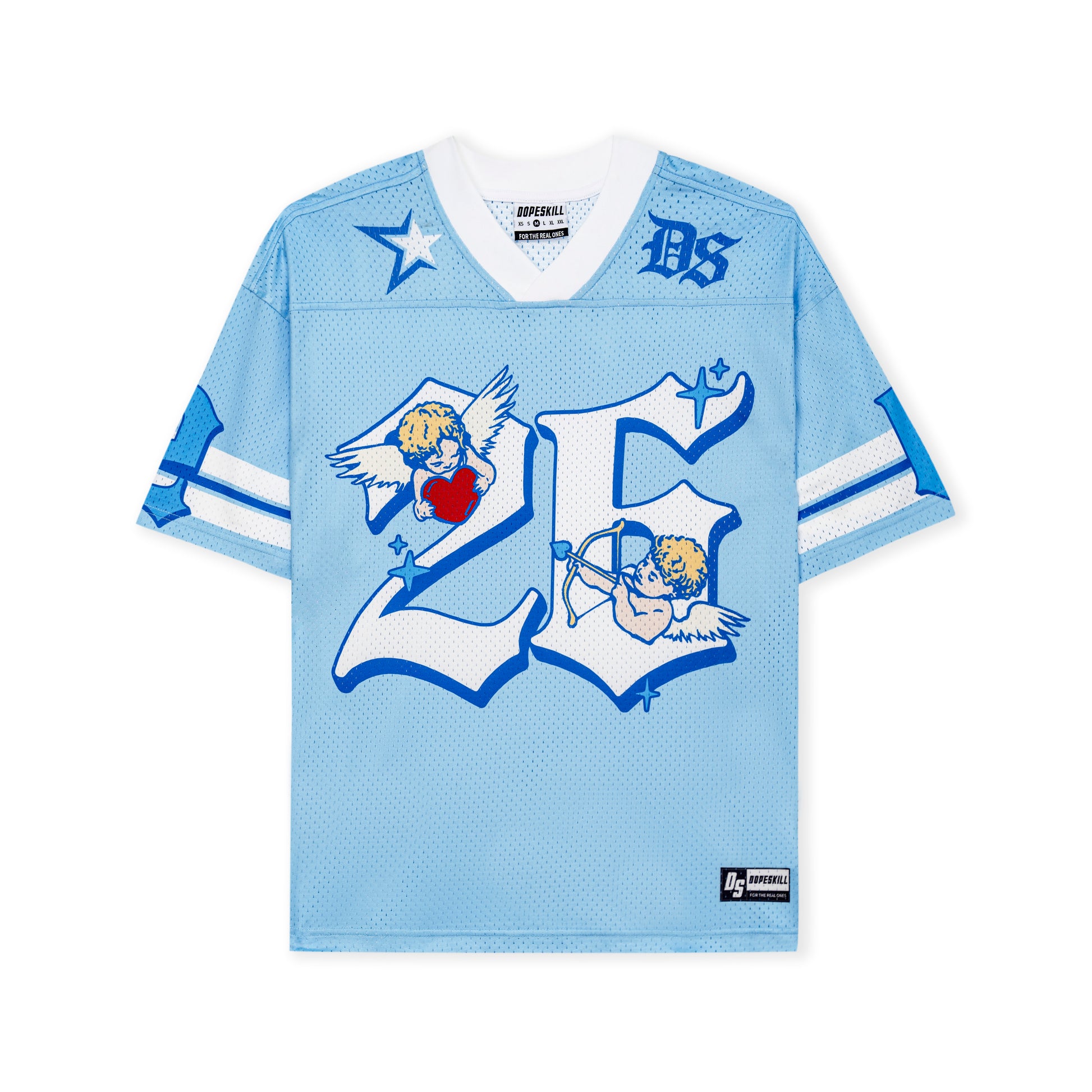 DopeSkill Angel 26 Graphic Jersey Shirt Y2K Streetwear Model View - Blue