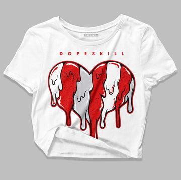 Jordan 4 Retro Red Cement DopeSkill Women's Crop Top Slime Drip Heart Graphic Streetwear - White 