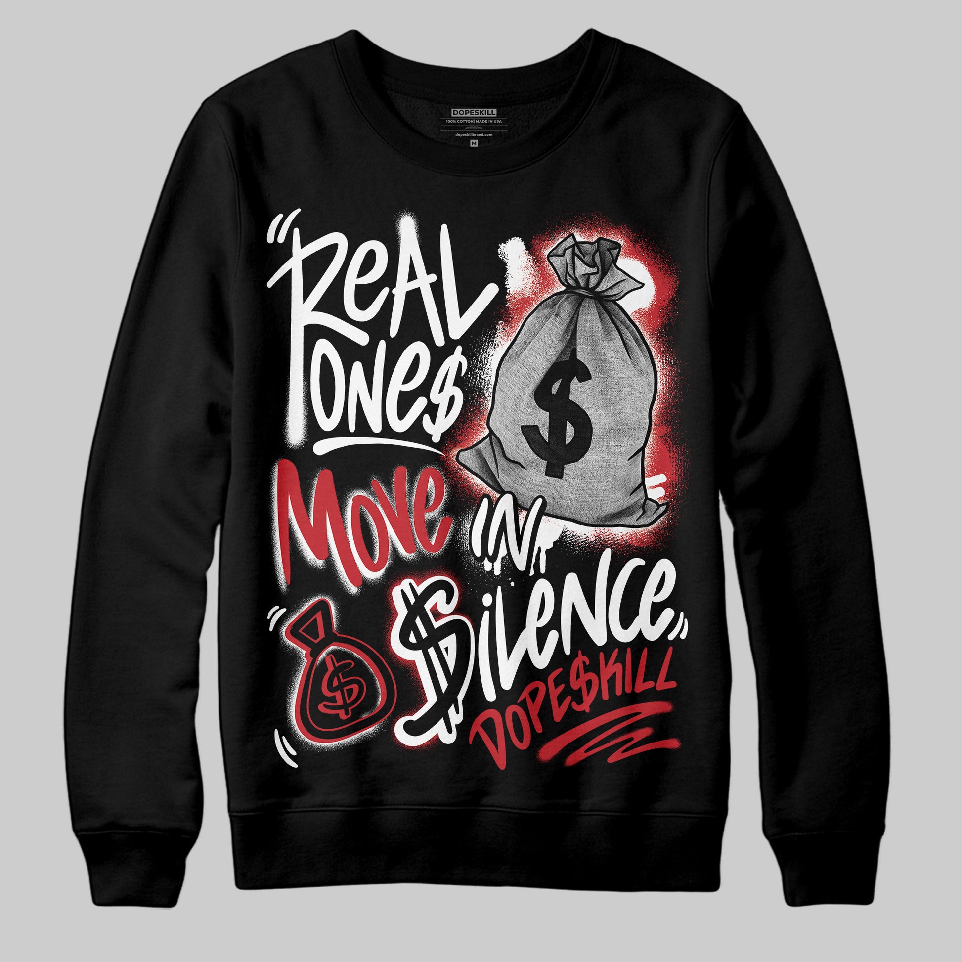 Jordan 11 Retro Low Bred (2025) DopeSkill Sweatshirt Real Ones Move In Silence Graphic Streetwear - Black