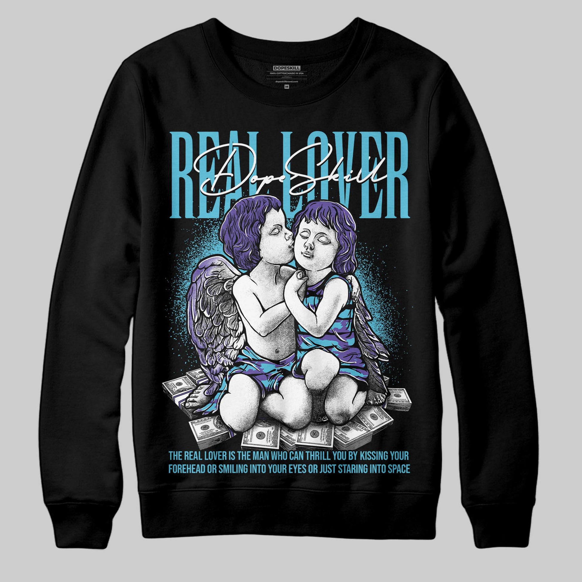 Jordan 8 Retro 'Aqua' 2025 DopeSkill Sweatshirt Real Lover Graphic Streetwear - Black