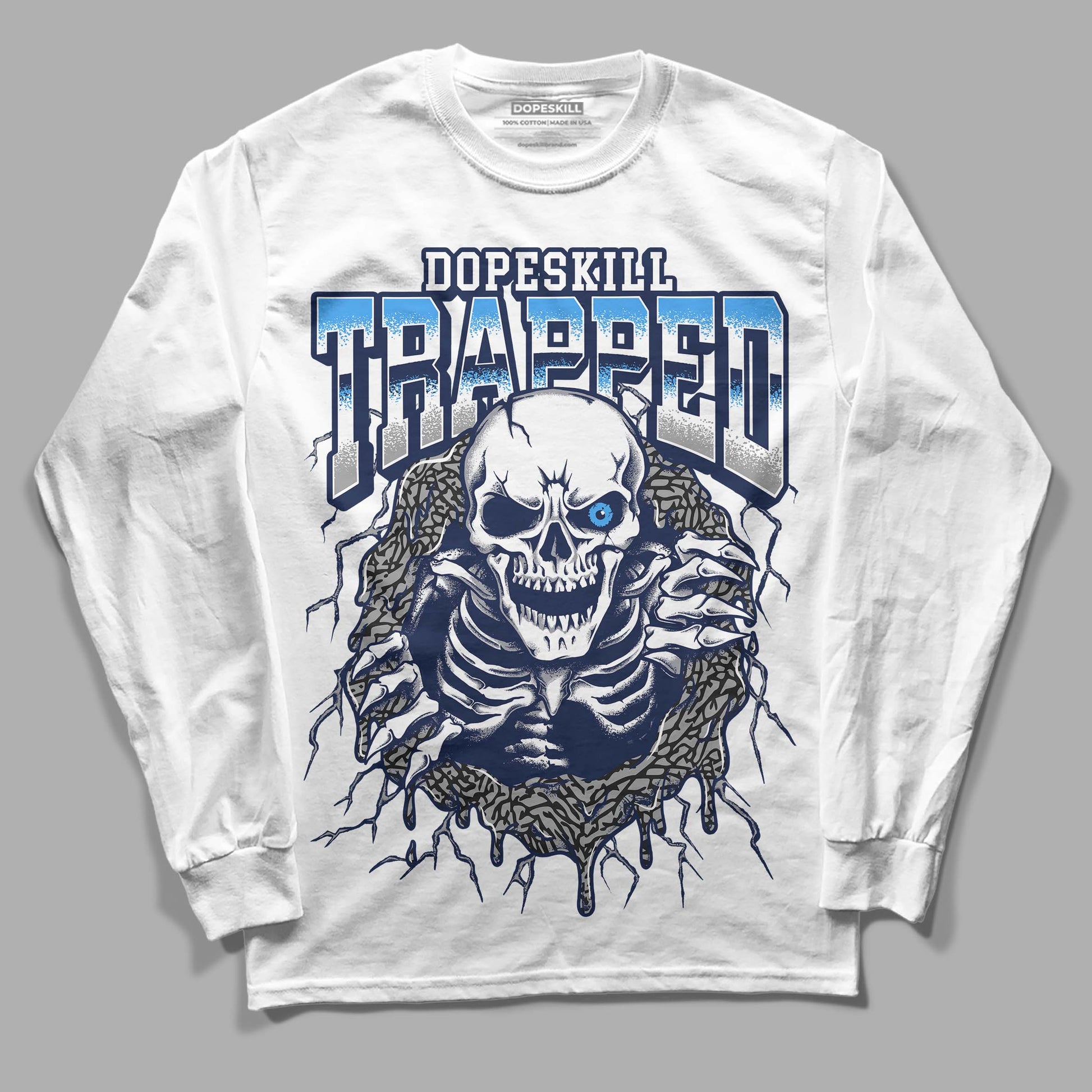 Jordan 3 "Midnight Navy" DopeSkill Long Sleeve T-Shirt Trapped Halloween Graphic Streetwear - White