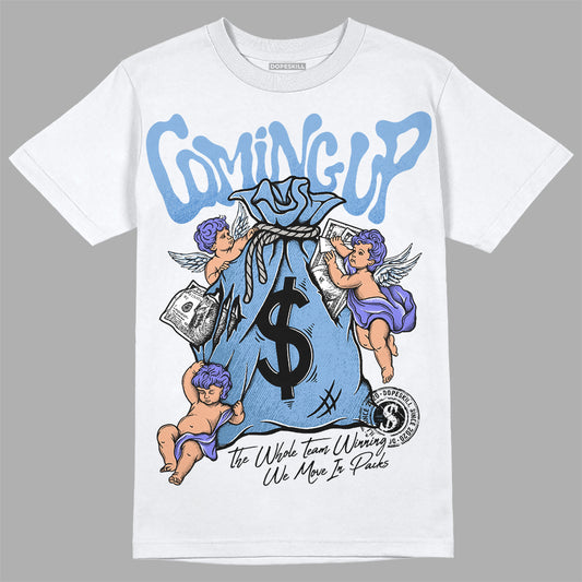 Jordan 5 Retro University Blue DopeSkill T-Shirt Money Bag Coming Up Graphic Streetwear - White 