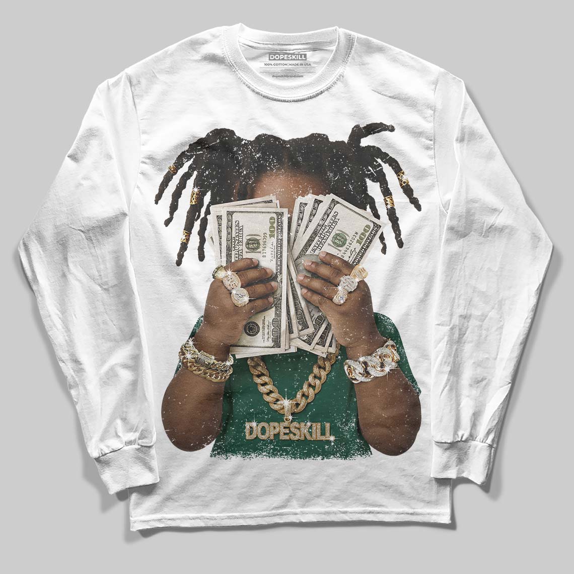 Jordan 1 High OG “Fir” (Pro Green) DopeSkill Long Sleeve T-Shirt Rich Youth Graphic Streetwear - White