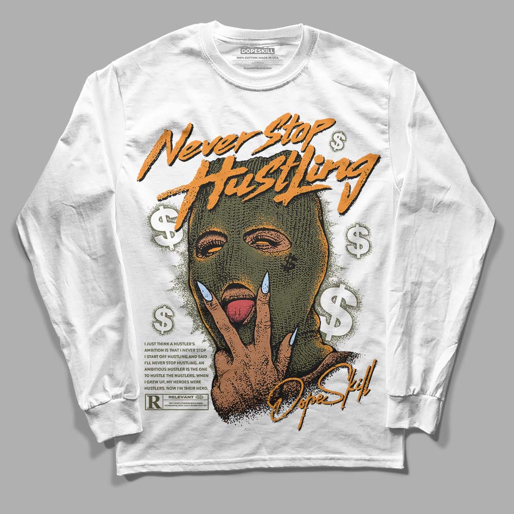 Jordan 5 "Olive" DopeSkill Long Sleeve T-Shirt Never Stop Hustling Graphic Streetwear - White 