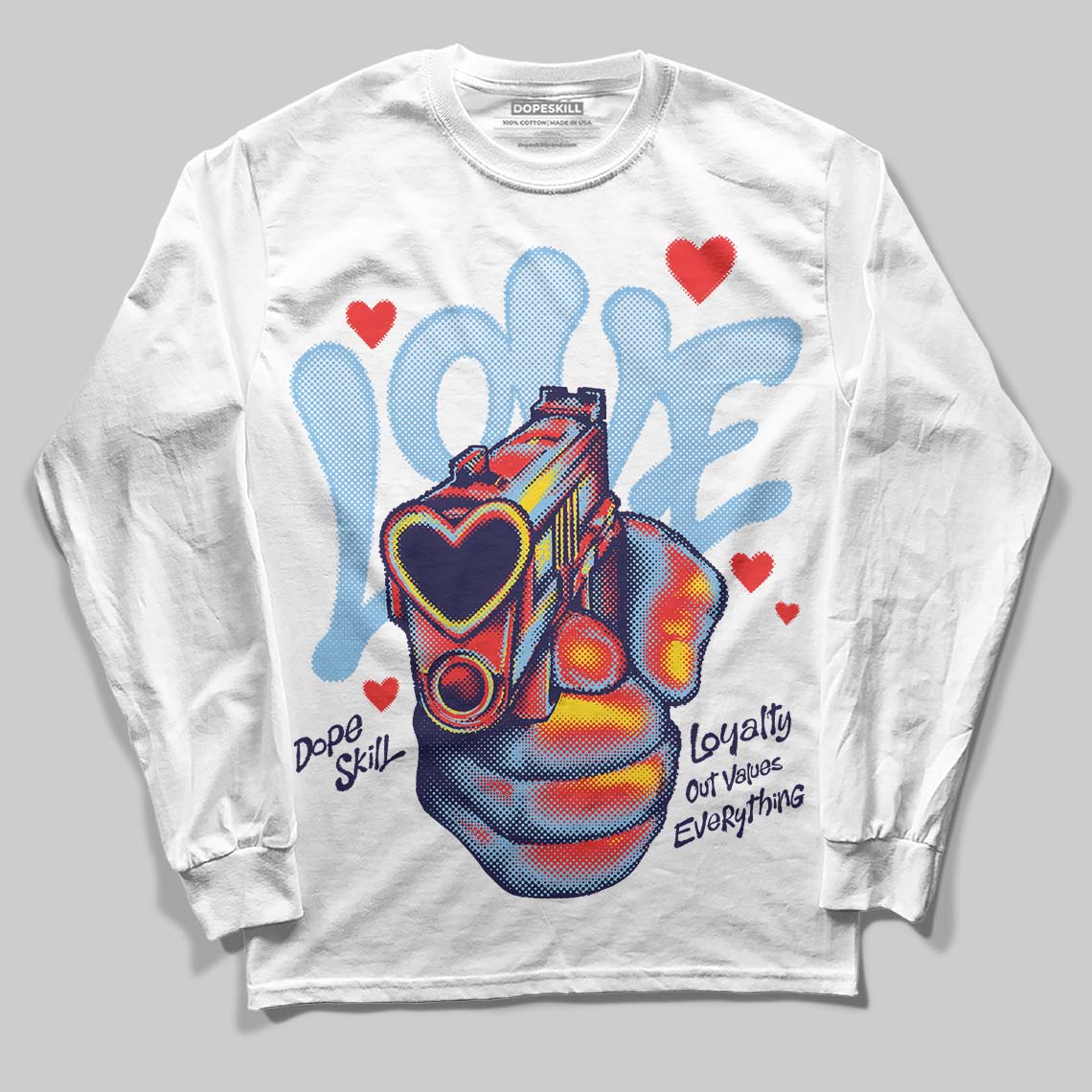 University Blue Sneakers DopeSkill Long Sleeve T-Shirt Love Shot Graphic Streetwear - White