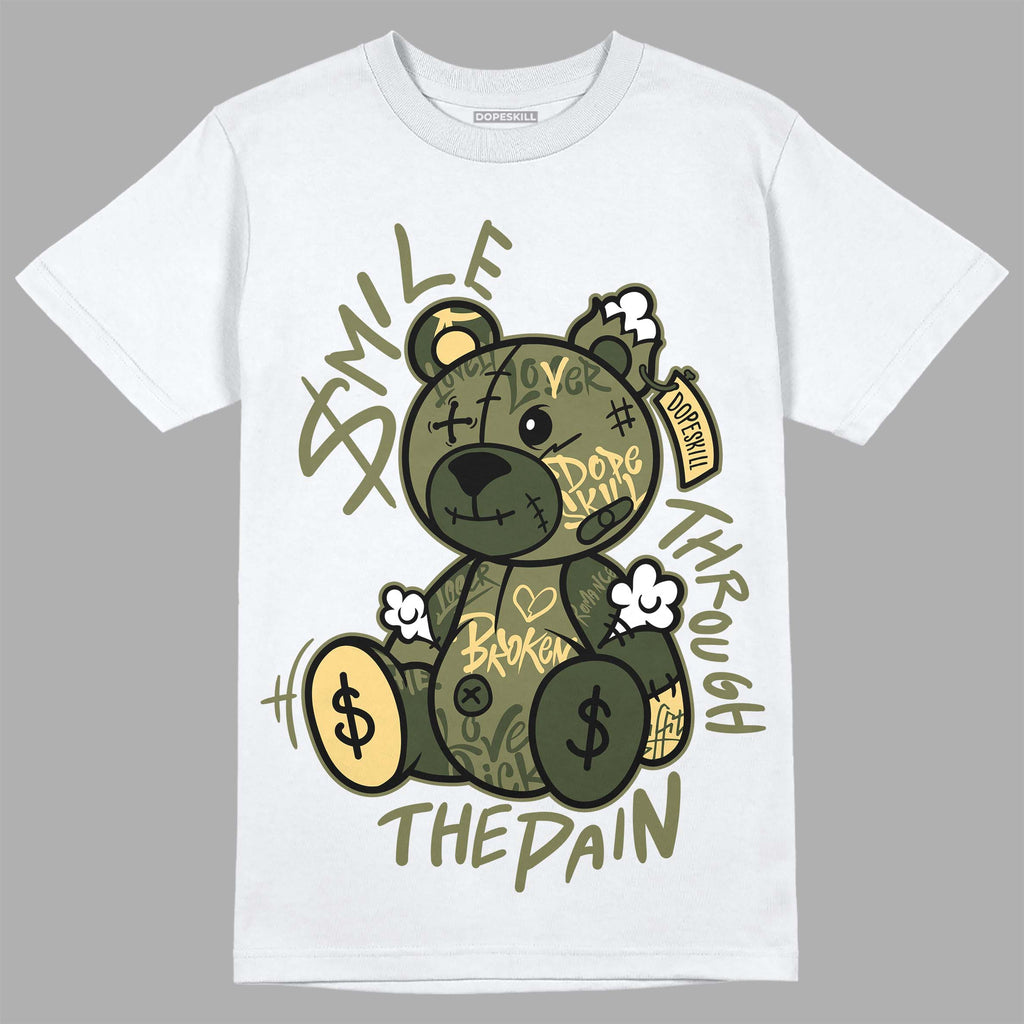 Jordan 4 Retro SE Craft Medium Olive DopeSkill T-Shirt Smile Through The Pain Graphic Streetwear - White