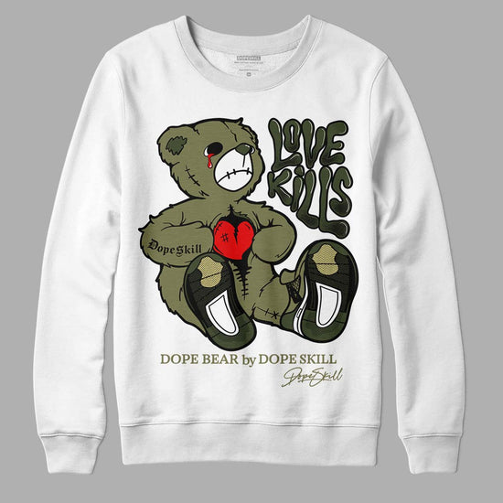 Jordan 4 Retro SE Craft Medium Olive DopeSkill Sweatshirt Love Kills Graphic Streetwear - White