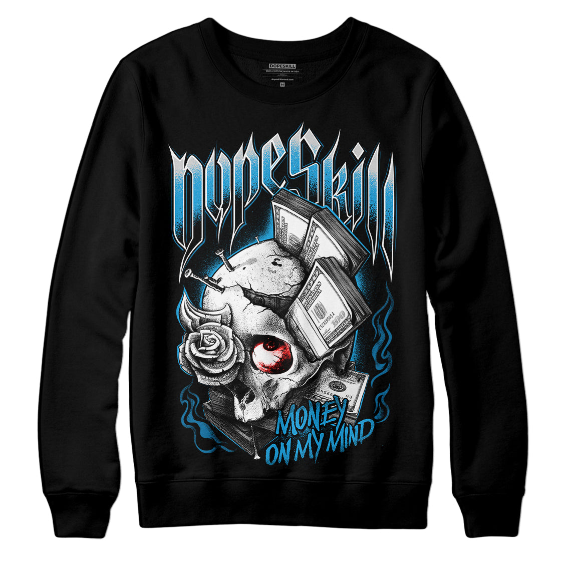 Jordan 4 Retro Military Blue DopeSkill Sweatshirt Money On My Mind Graphic Streetwear - Black