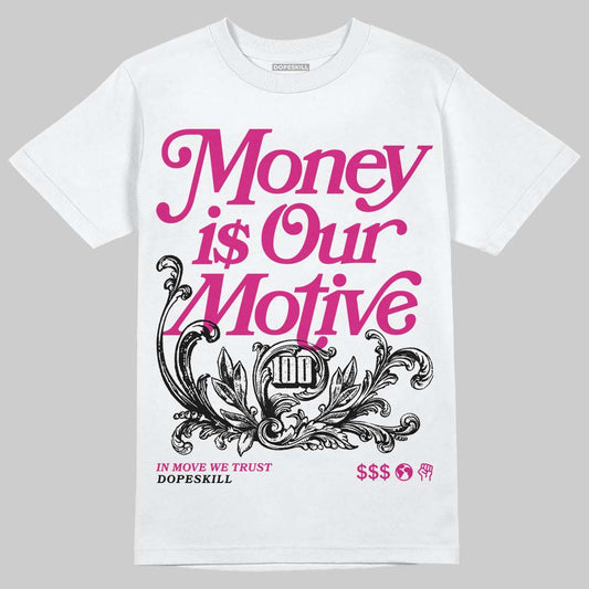 Rick Owens Pink Leather Low Sneakers DopeSkill T-Shirt Money Is Our Motive Typo Graphic Streetwear - White