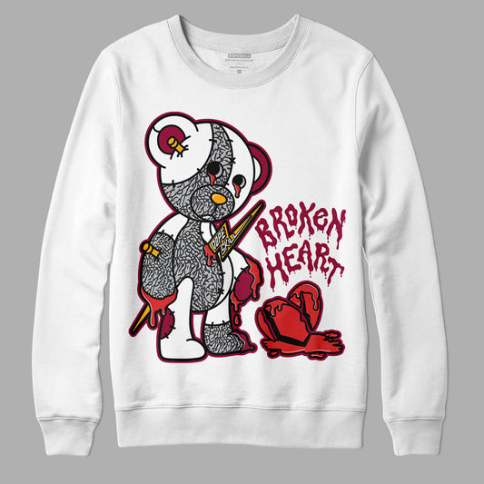 Jordan 3 Cardinal Red DopeSkill Sweatshirt Broken Heart Graphic Streetwear - White 