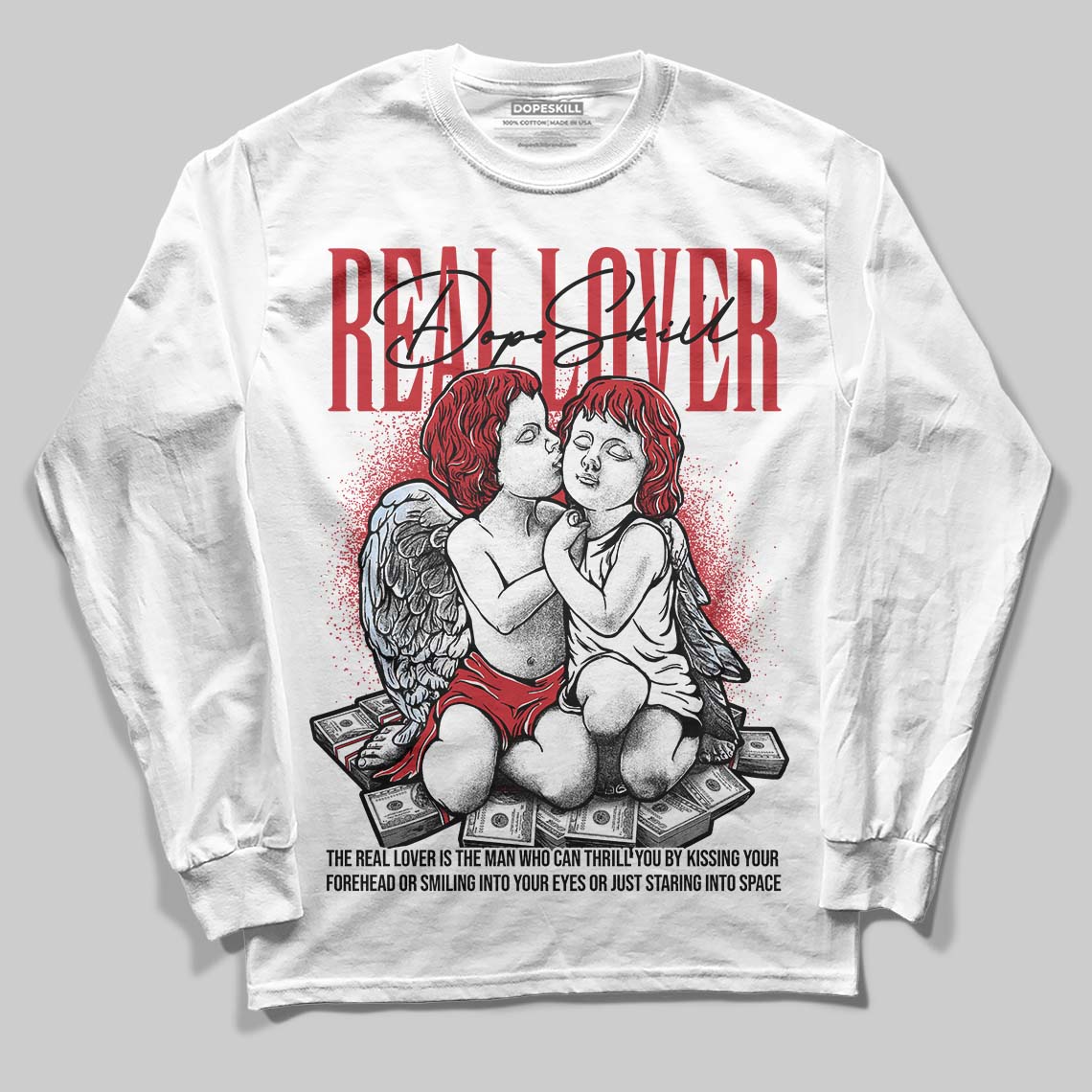 Jordan 5 Retro Fire Red Black Tongue (2025) DopeSkill Long Sleeve T-Shirt Real Lover Graphic Streetwear - White
