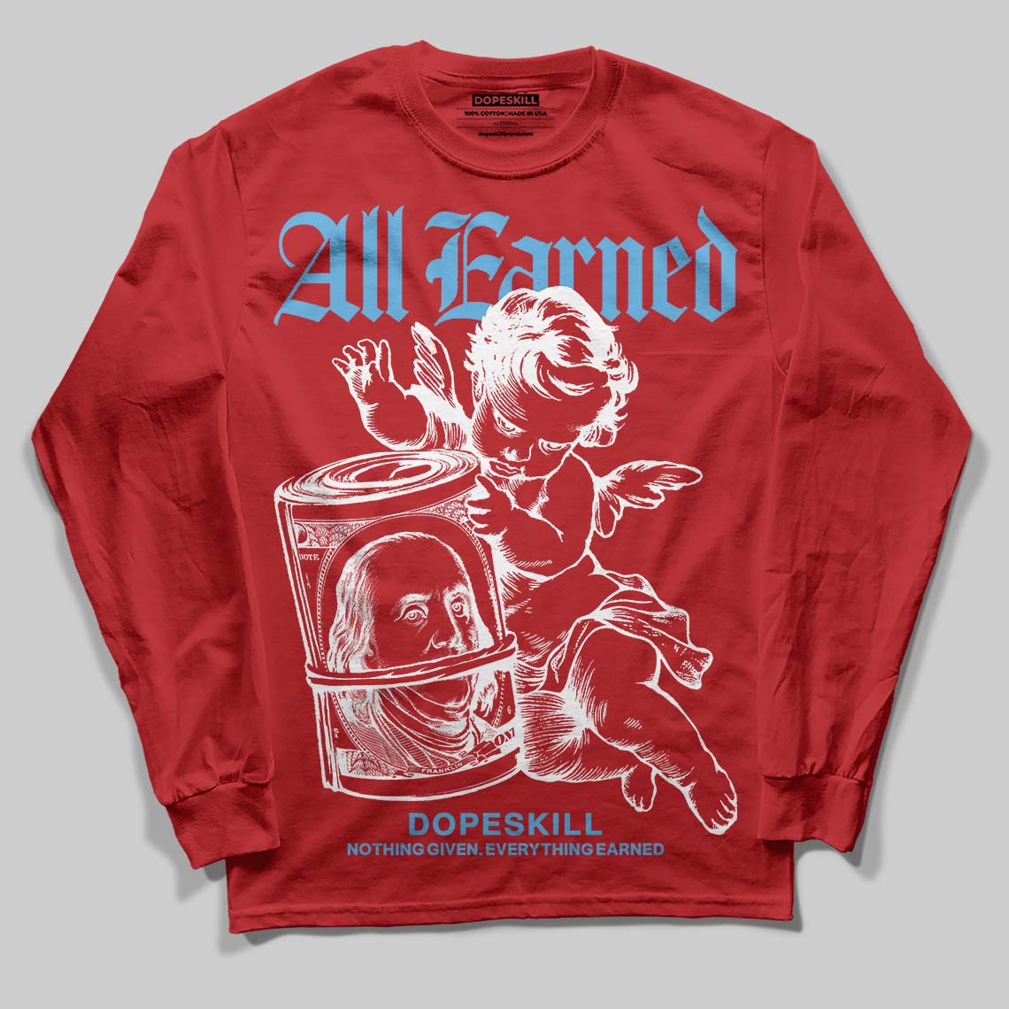 Jordan 11 Retro Cherry DopeSkill Long Sleeve T-Shirt All Earned Graphic Streetwear - Red