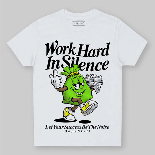 Neon Green Sneakers DopeSkill Toddler Kids T-shirt Work Hard In Silence Graphic Streetwear - White 