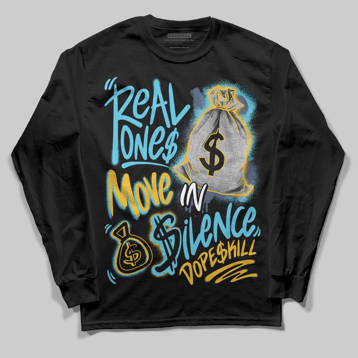 Jordan 11 Retro Gamma Blue (2025) DopeSkill Long Sleeve T-Shirt Real Ones Move In Silence Graphic Streetwear - black