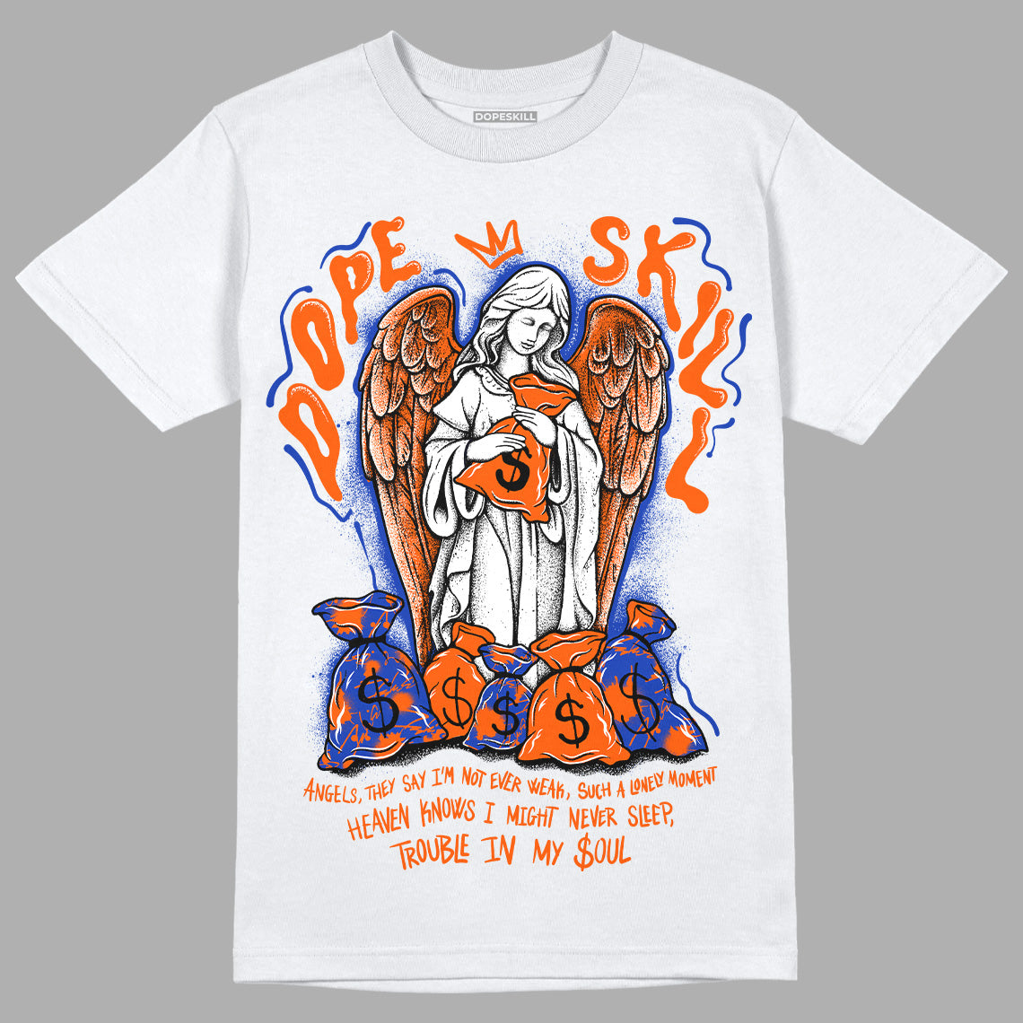 Dunk Low Futura Orange Blaze  DopeSkill T-Shirt Angels Graphic Streetwear - White 