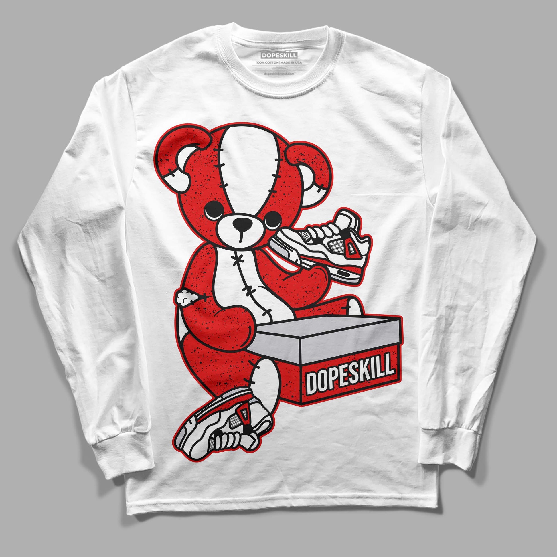 Jordan 4 Retro Red Cement DopeSkill Long Sleeve T-Shirt Sneakerhead BEAR Graphic Streetwear - White 