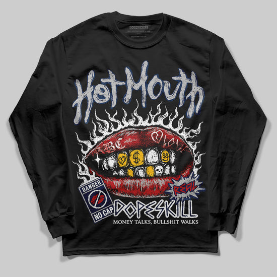 Jordan 4 SB “Summit White/Navy” DopeSkill Long Sleeve T-Shirt Hot Mouth Graphic Streetwear - Black