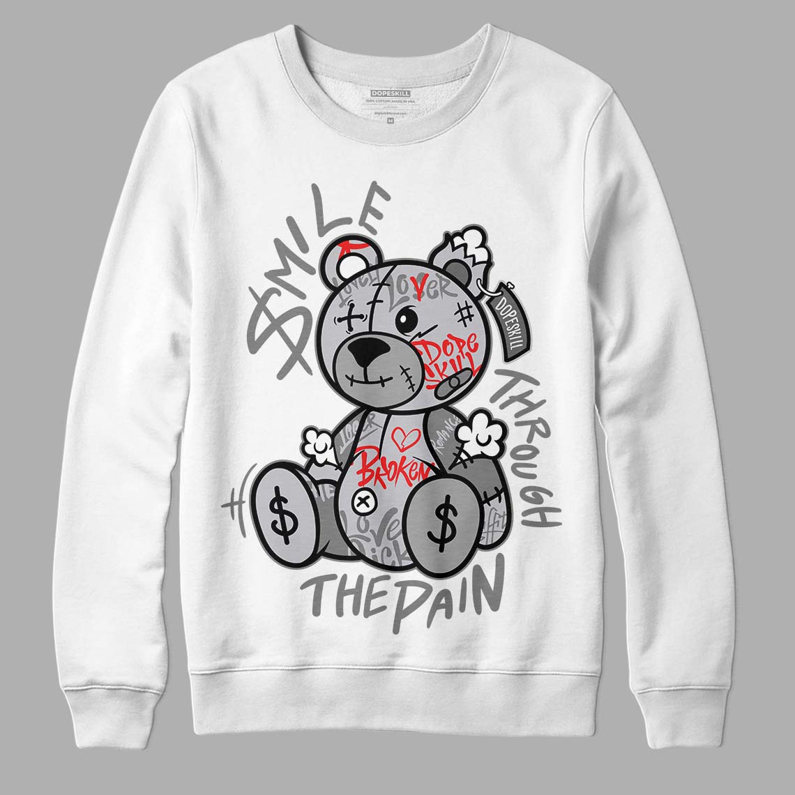 Grey Sneakers  DopeSkill Sweatshirt Smile Through The Pain Graphic Streetwear - White 