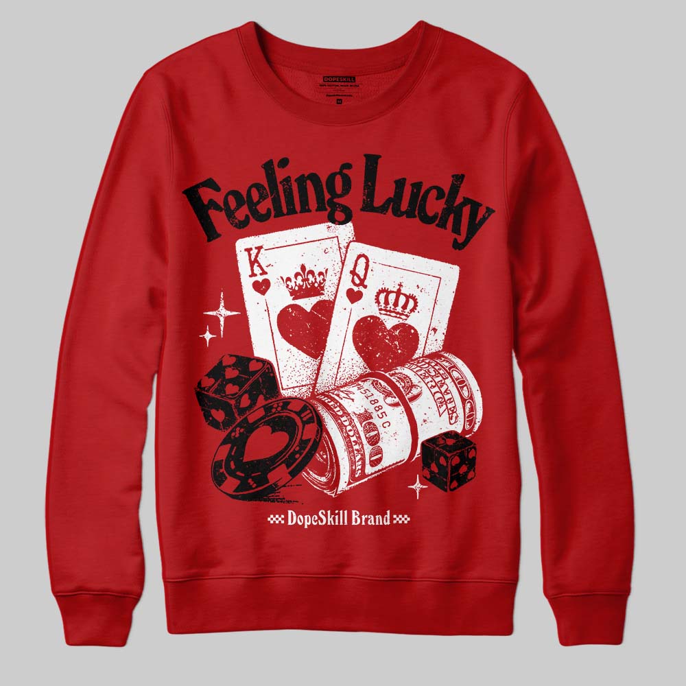Red Sneakers DopeSkill Sweatshirt Feeling Lucky Graphic Streetwear - Red