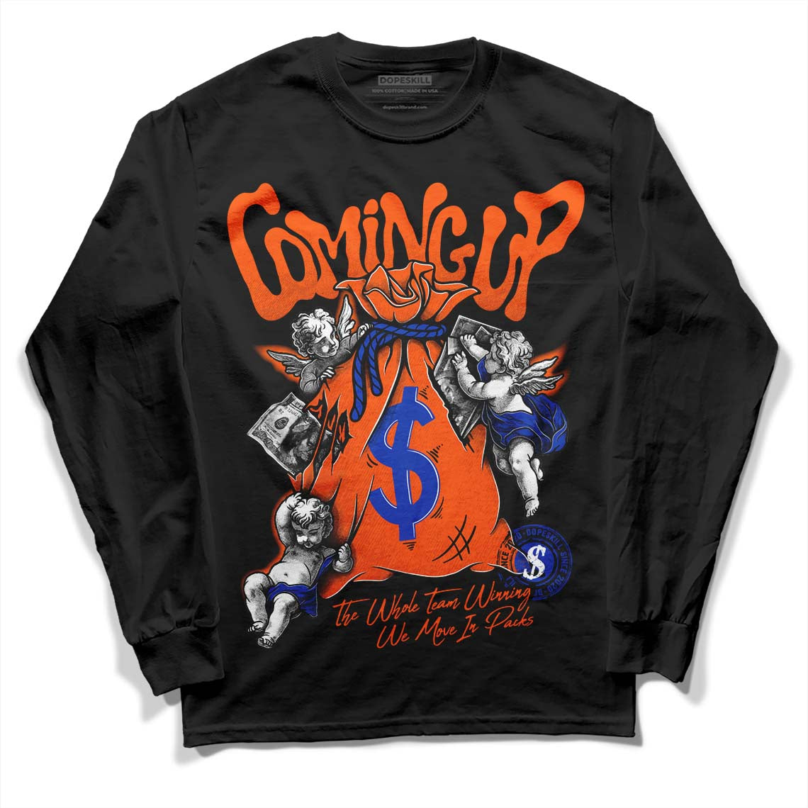 Dunk Low Futura Orange Blaze DopeSkill Long Sleeve T-Shirt Money Bag Coming Up Graphic Streetwear - Black