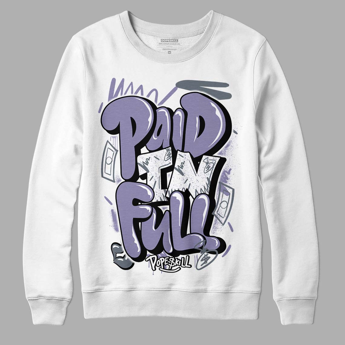 Jordan 5 Retro Low Indigo Haze DopeSkill Sweatshirt New Paid In Full Graphic Streetwear - White