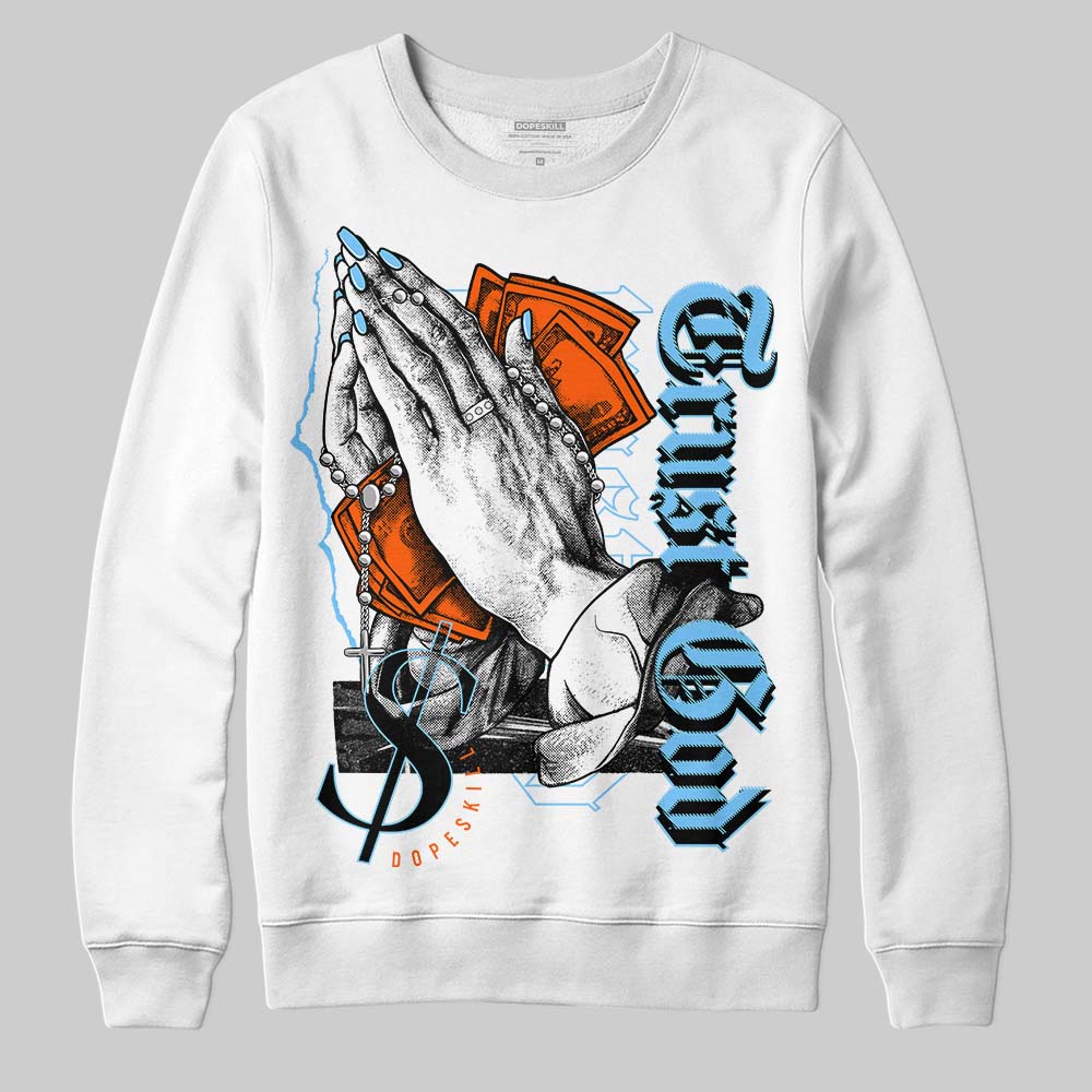 Dunk Low Futura University Blue DopeSkill Sweatshirt Trust God Graphic Streetwear - White