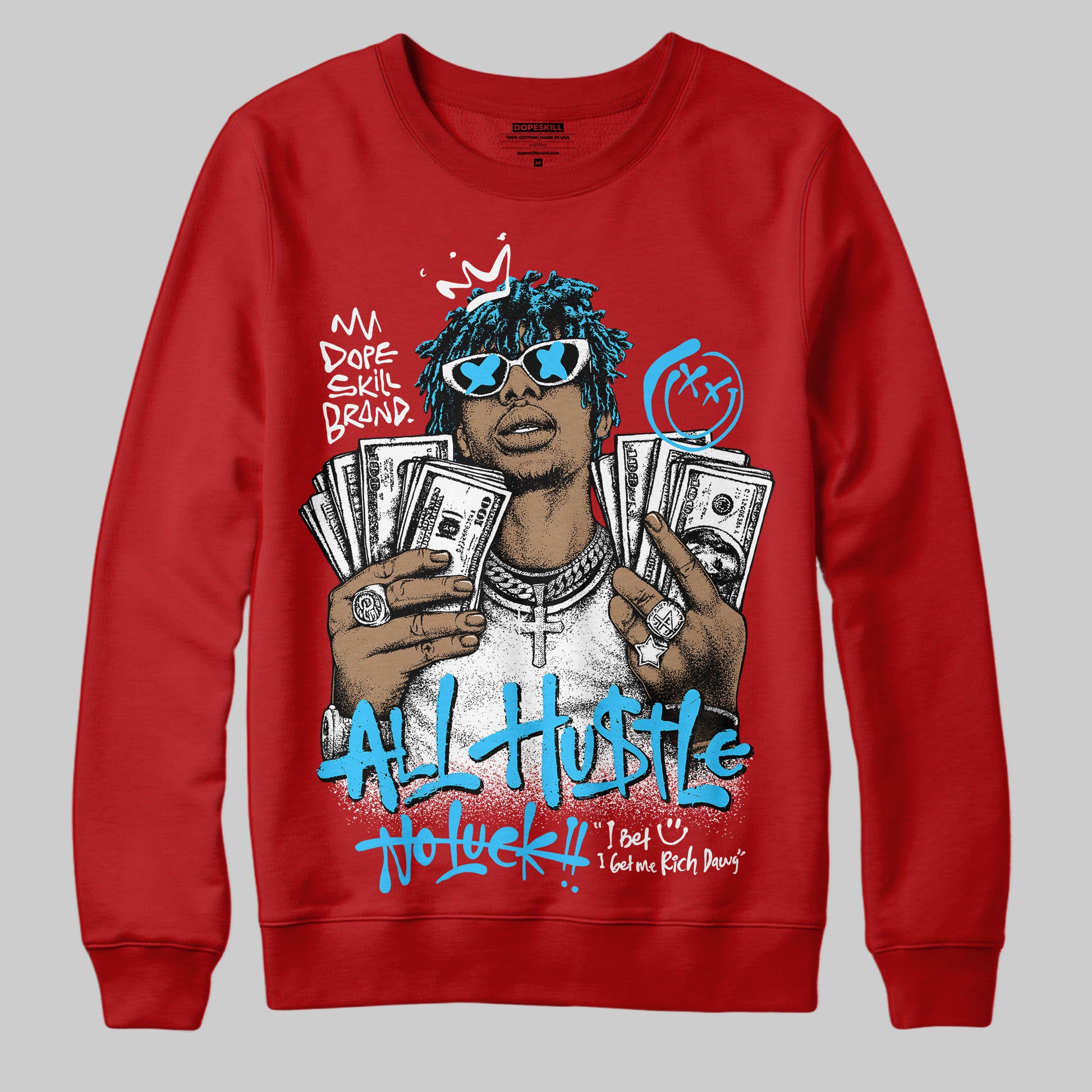 Red Sneakers DopeSkill Sweatshirt All Hustle No Luck Graphic Streetwear - Red