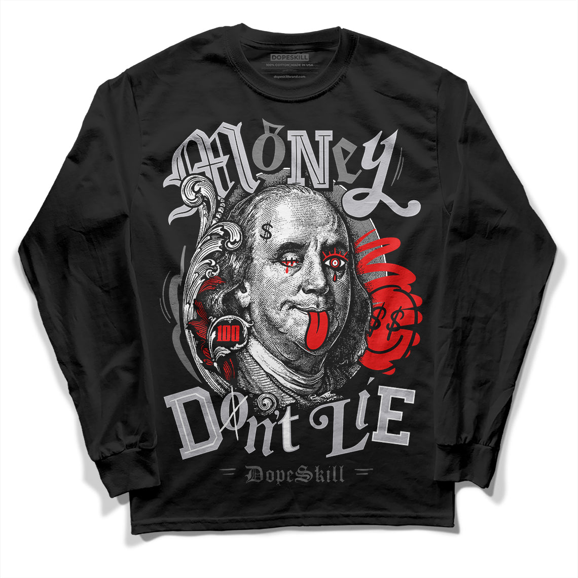 Grey Sneakers DopeSkill Long Sleeve T-Shirt Money Don't Lie Graphic Streetwear - Black