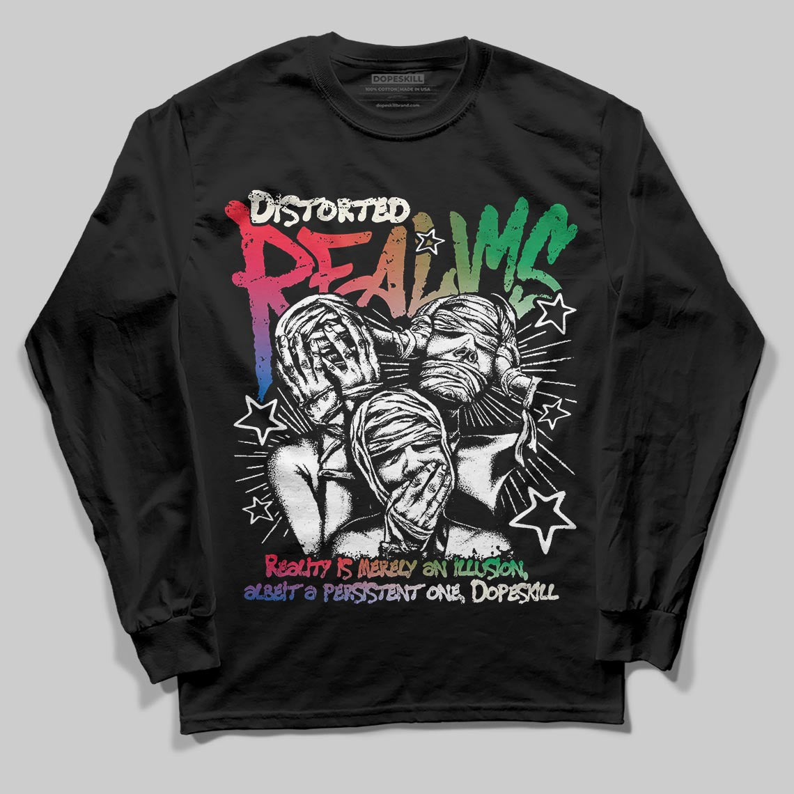 Jordan 11 Retro 285 Atlanta DopeSkill Long Sleeve T-Shirt Distorted Realms Graphic Streetwear - Black